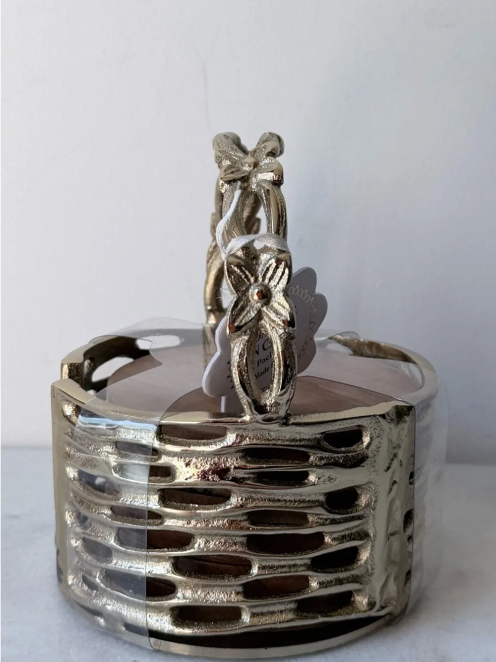 Gold Metallic Coaster Set with Holder